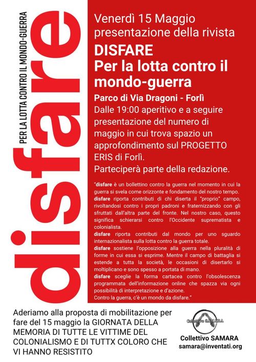 Presentazione della rivista DISFARE - Per la lotta contro il  mondo-guerra