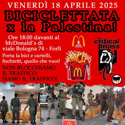 Critical Mass (biciclettata) per la Plaestina, di boicottaggio a McDonald's