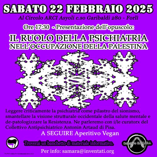 Presentzione dell'opuscolo "la psichiatria come arma di colonizzazione in Palestina"