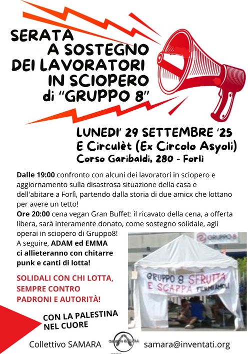 Serata a sostegno dei lavoratori di Gruppo8 in sciopero!